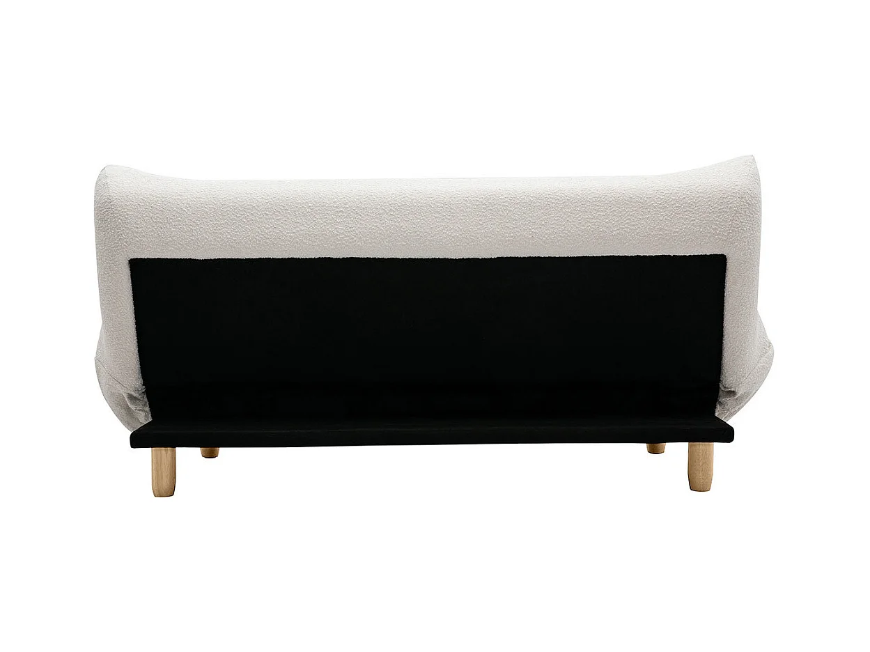 Divano letto scandinavo 3 posti in tessuto effetto lana bouclé bianco e legno chiaro YUMI