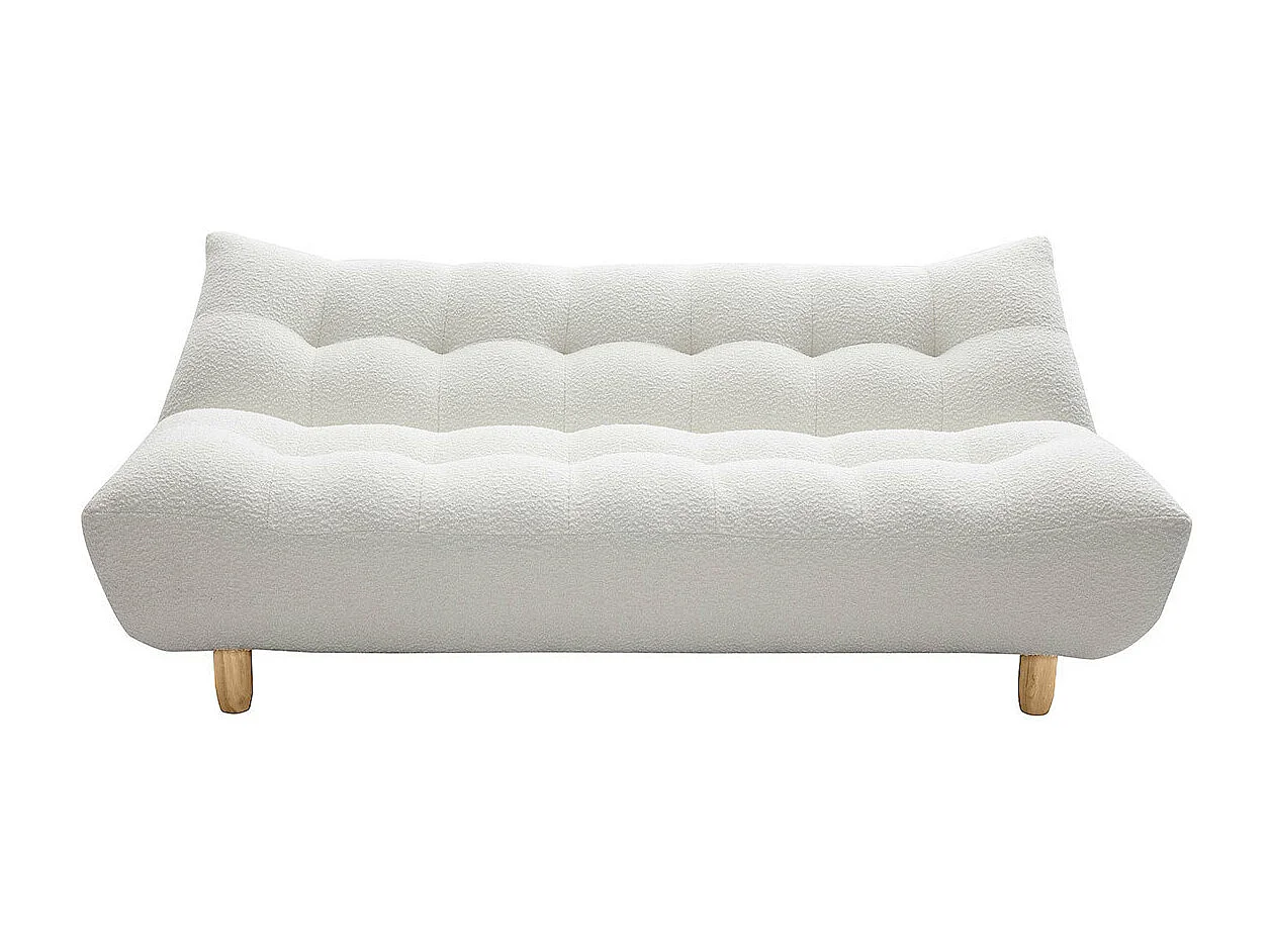 Divano letto scandinavo 3 posti in tessuto effetto lana bouclé bianco e legno chiaro YUMI