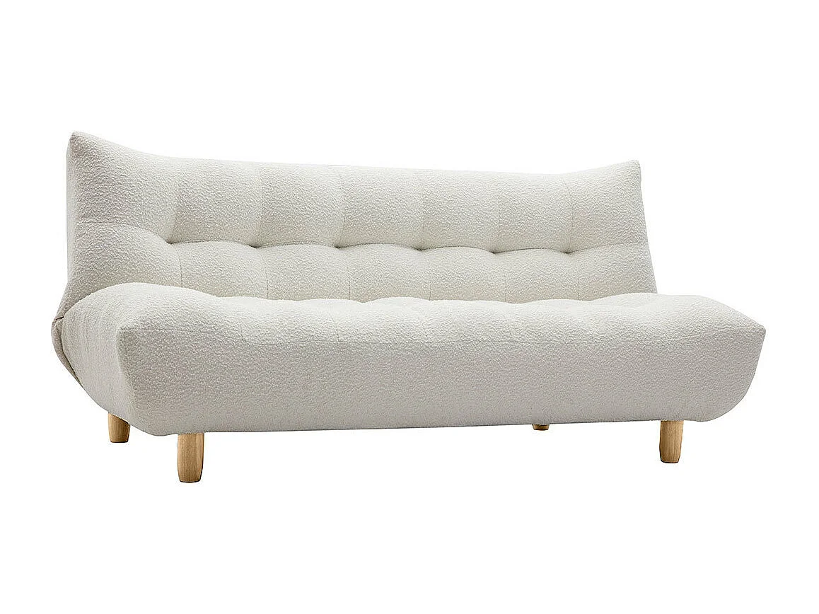 Divano letto scandinavo 3 posti in tessuto effetto lana bouclé bianco e legno chiaro YUMI