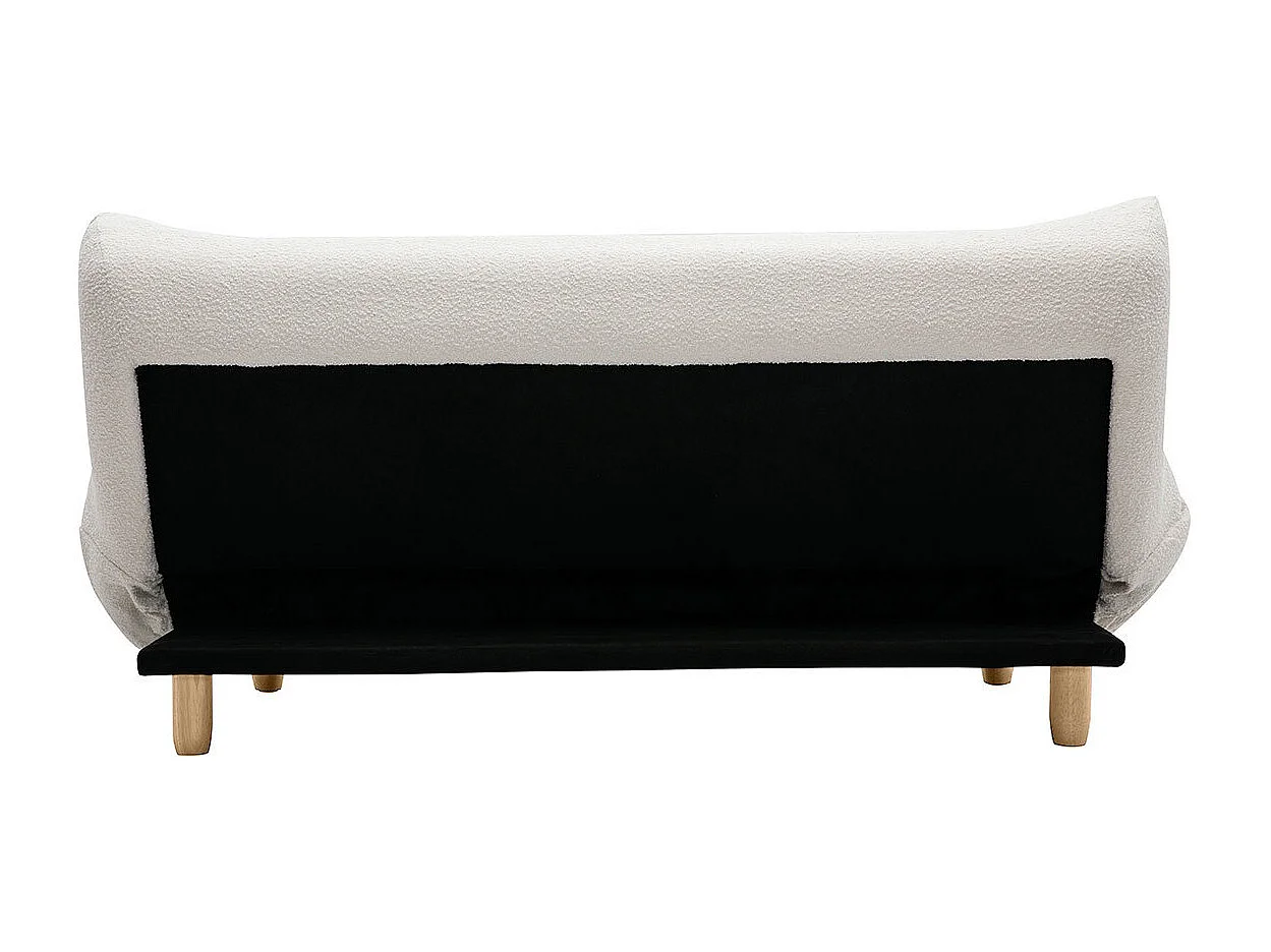 Divano letto scandinavo 3 posti in tessuto effetto lana bouclé bianco e legno chiaro YUMI