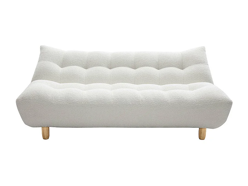 Canapé convertible scandinave 3 places en tissu effet laine bouclée blanc et bois clair YUMI