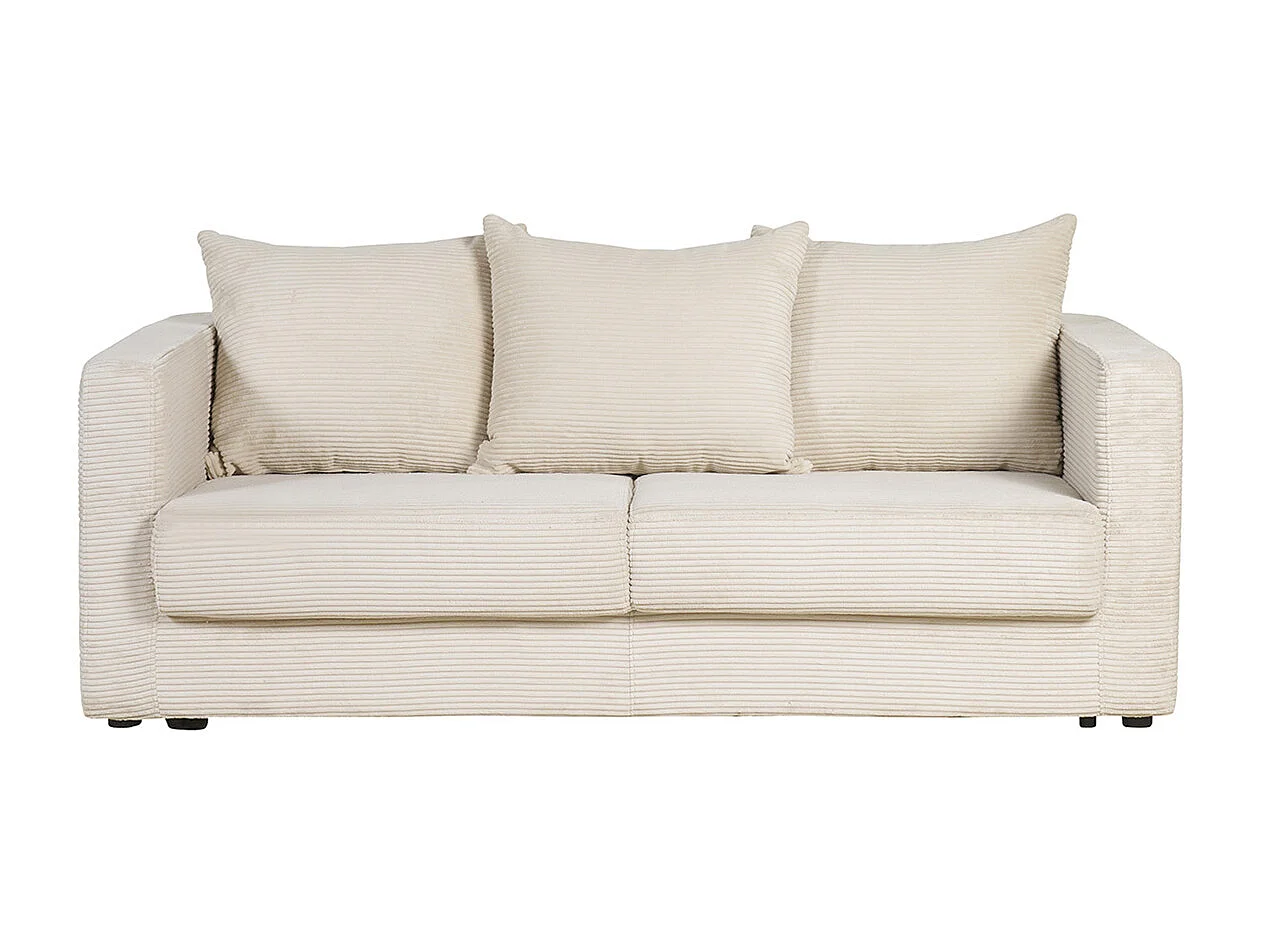 Canapé convertible 3 places en tissu velours côtelé beige avec matelas 13 cm BACIO