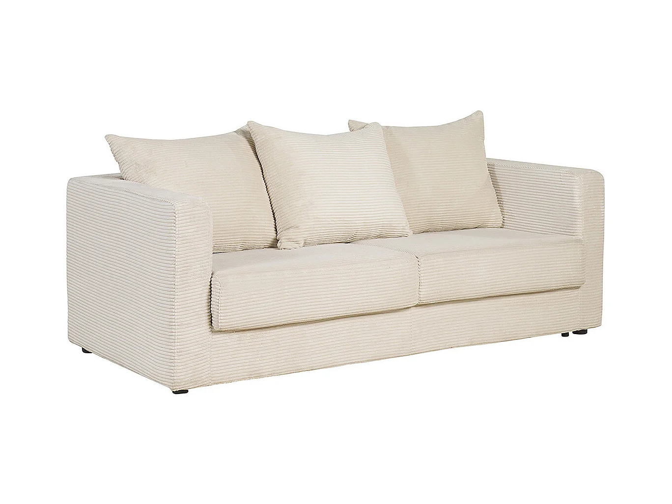 Canapé convertible 3 places en tissu velours côtelé beige avec matelas 13 cm BACIO