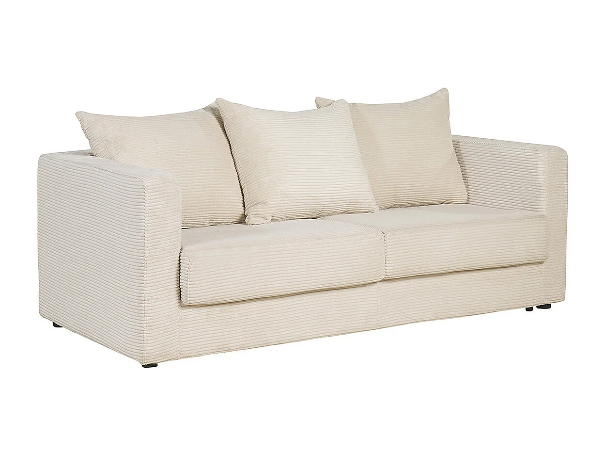 Canapé convertible 3 places en tissu velours côtelé beige avec matelas 13 cm BACIO