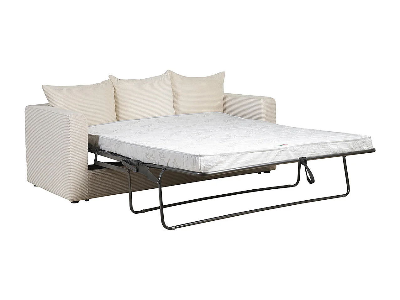 Canapé convertible 3 places en tissu velours côtelé beige avec matelas 13 cm BACIO