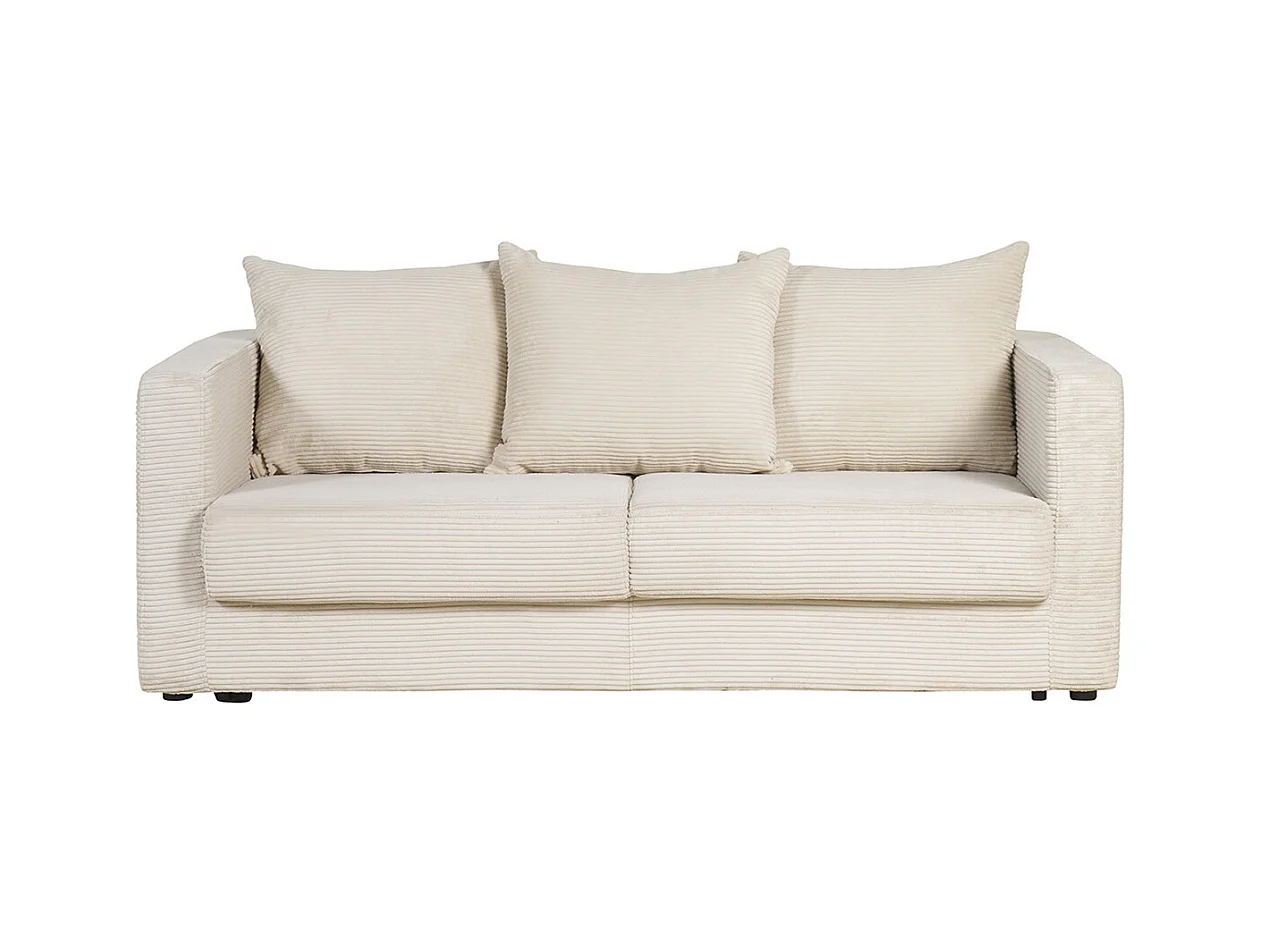 Canapé convertible 3 places en tissu velours côtelé beige avec matelas 13 cm BACIO