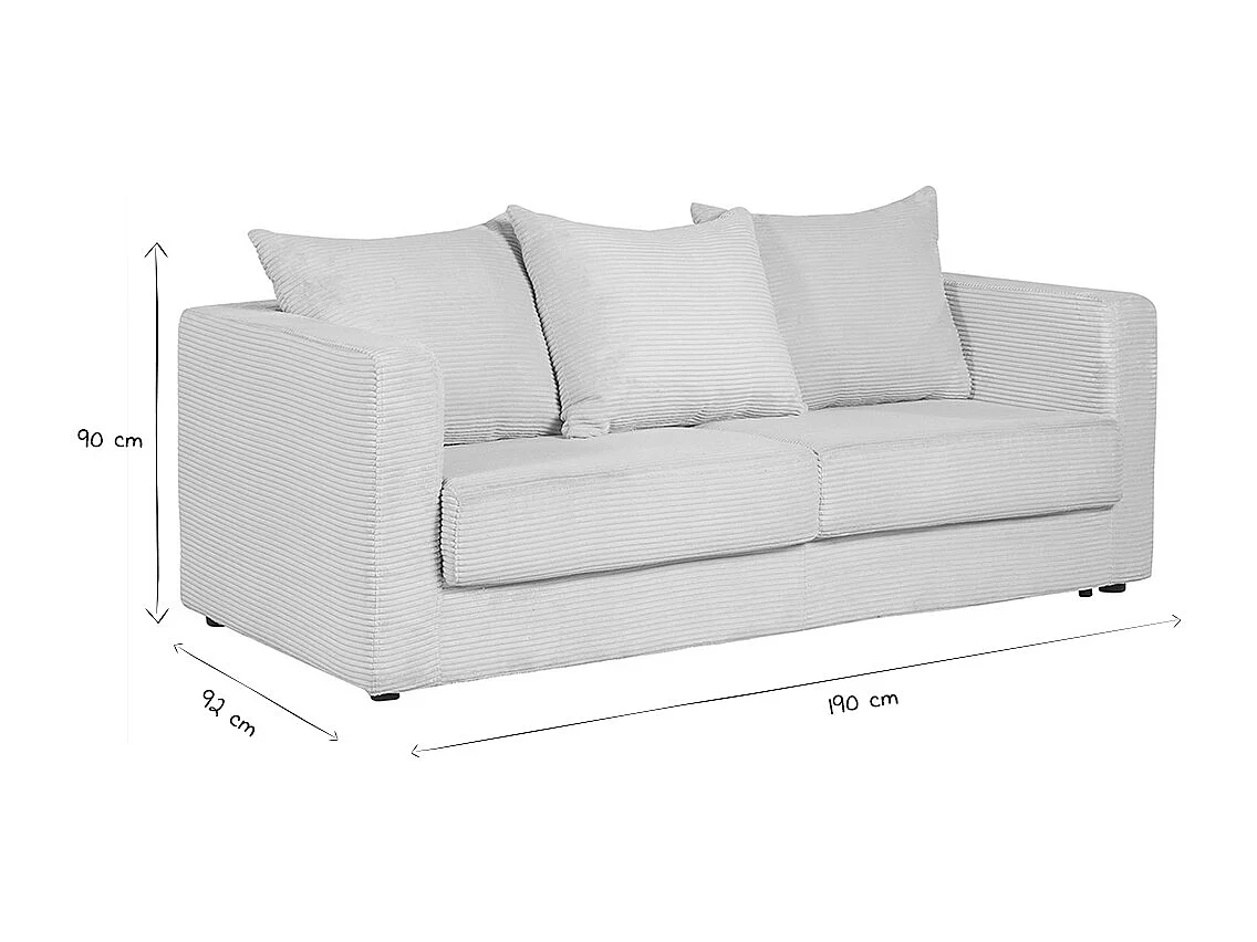 Canapé convertible 3 places en tissu velours côtelé beige avec matelas 13 cm BACIO