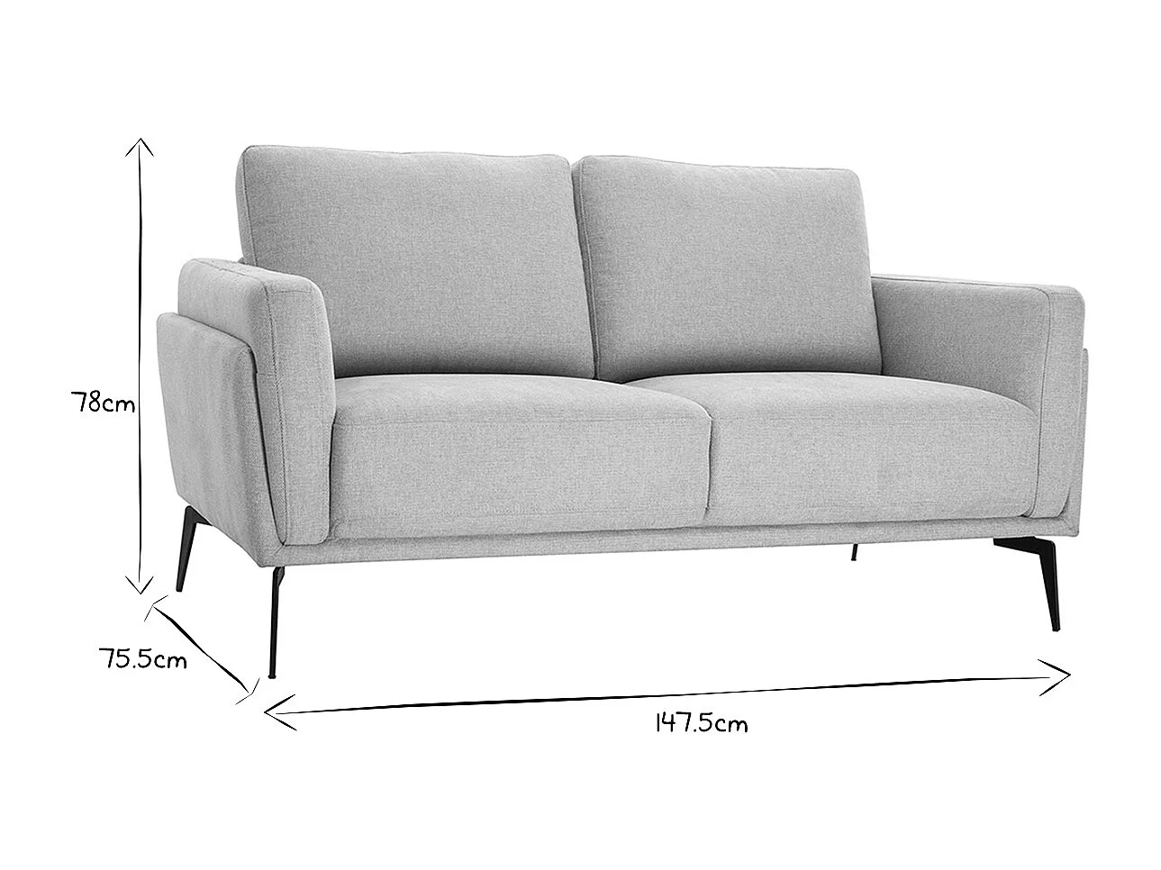 Canapé design 2 places en tissu effet velours texturé beige et métal noir MOSCO