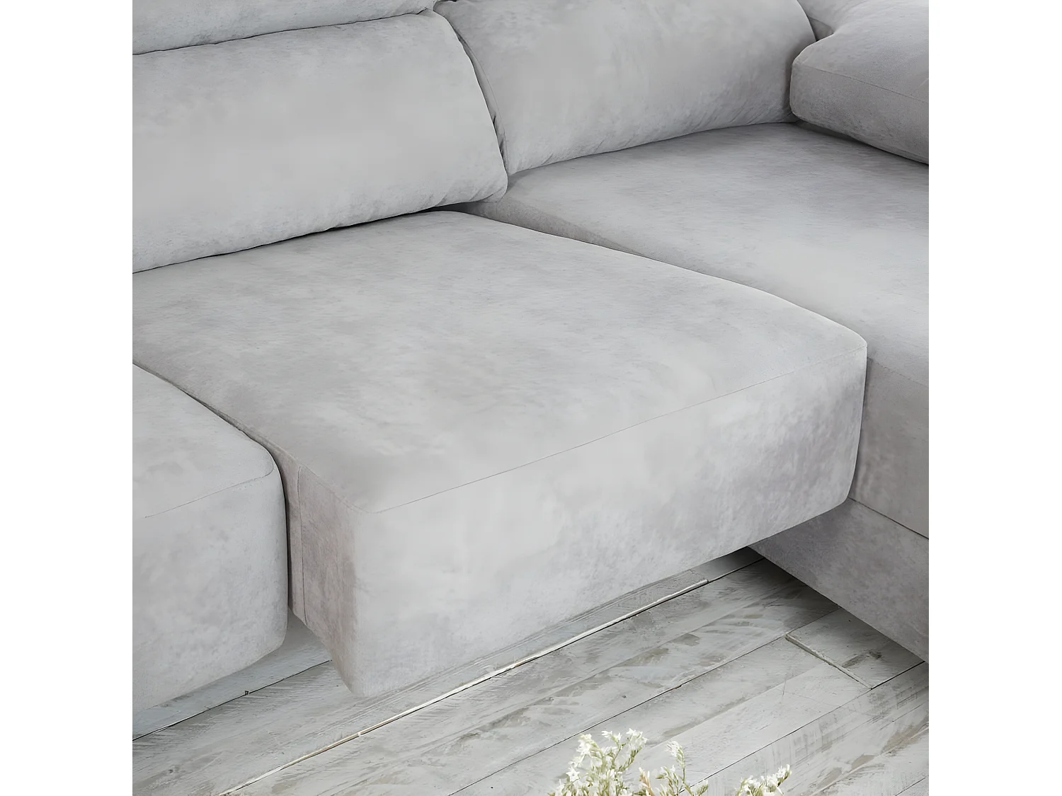 Divano con penisola textile, schiuma di pu, legno e pannello particellare Grigio (406) 170x103