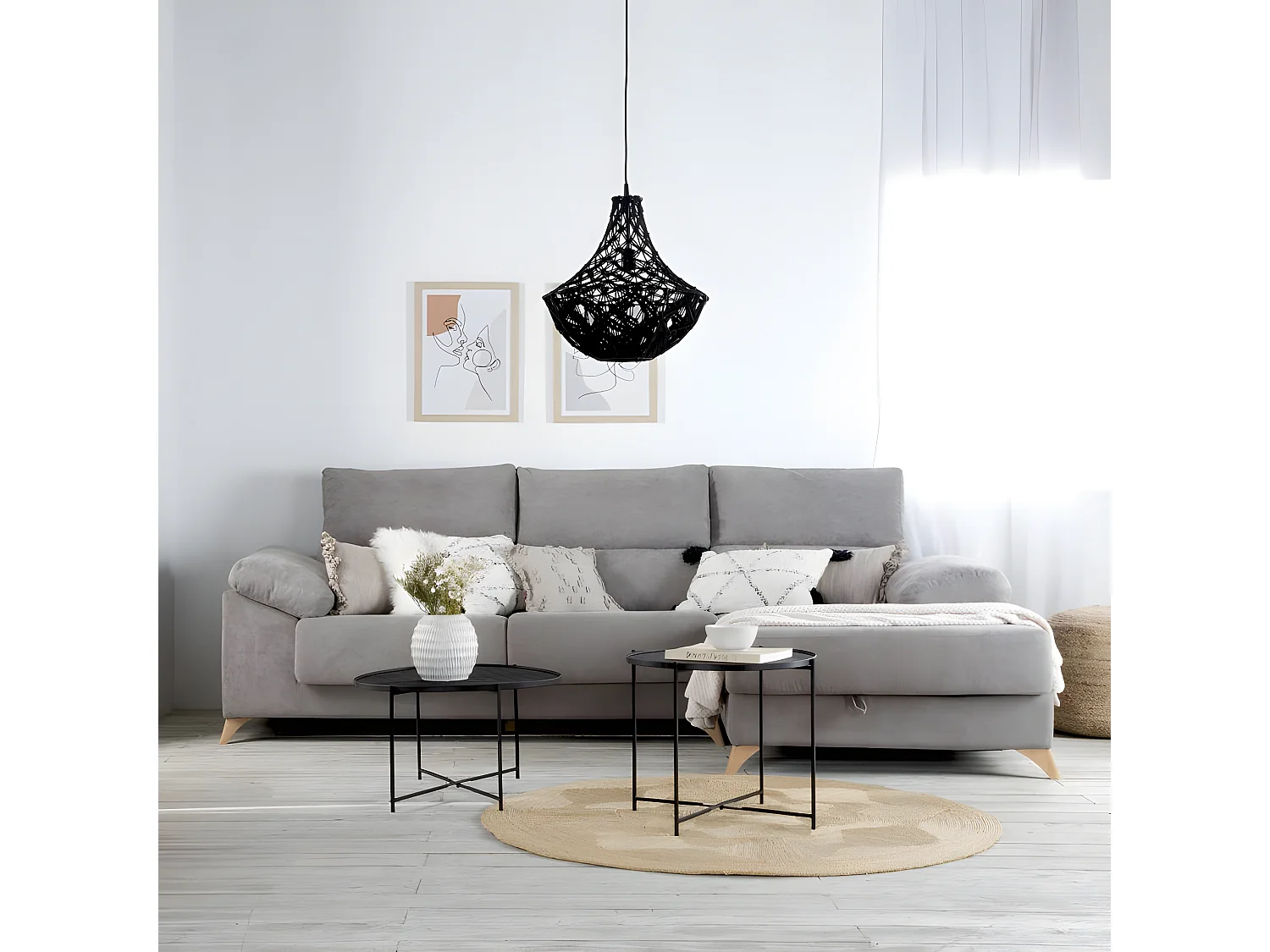 Divano con penisola textile, schiuma di pu, legno e pannello particellare Grigio (406) 170x103