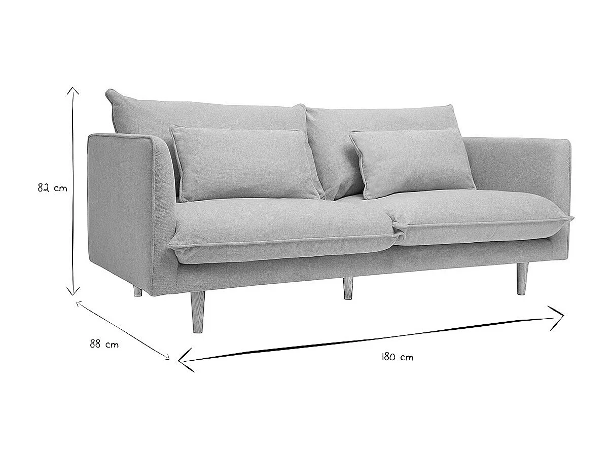 Sofá nórdico 3 plazas de tejido efecto aterciopelado texturizado beige y madera clara CLAYTON