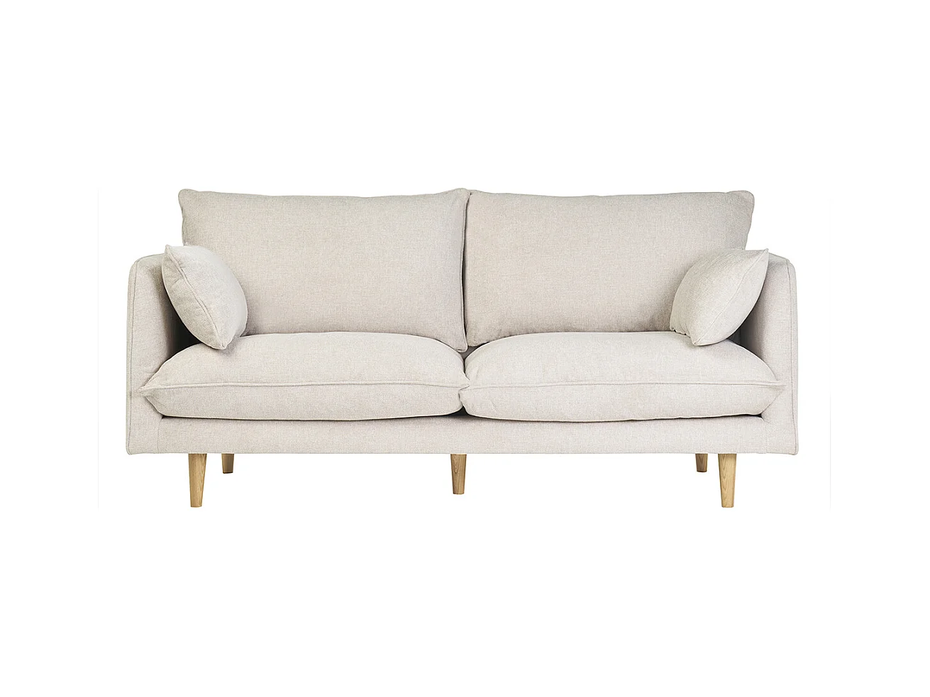 Canapé scandinave 3 places en tissu effet velours texturé beige et bois clair CLAYTON