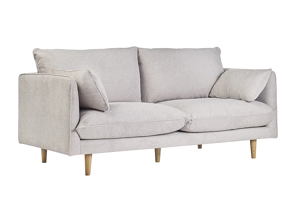 Divano scandinavo 3 posti in tessuto effetto velluto testurizzato beige e legno chiaro CLAYTON