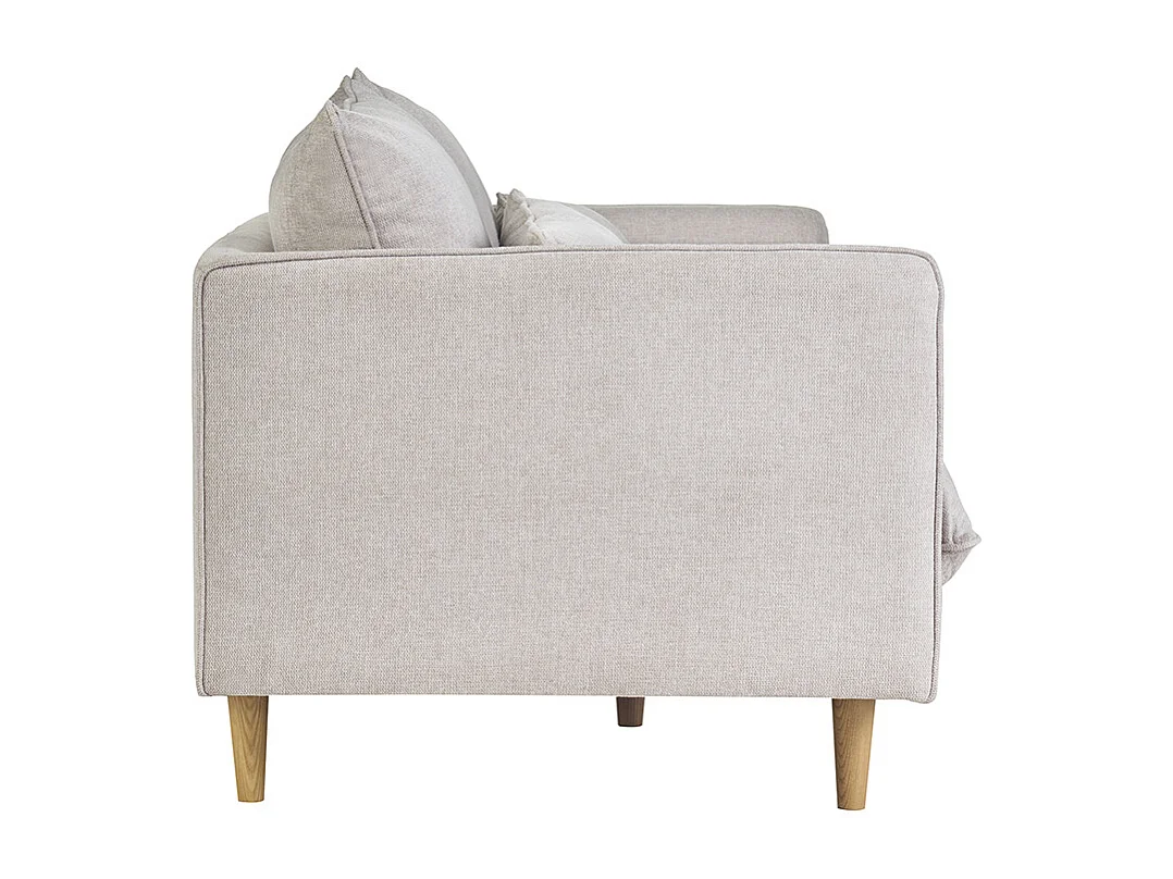 Divano scandinavo 3 posti in tessuto effetto velluto testurizzato beige e legno chiaro CLAYTON
