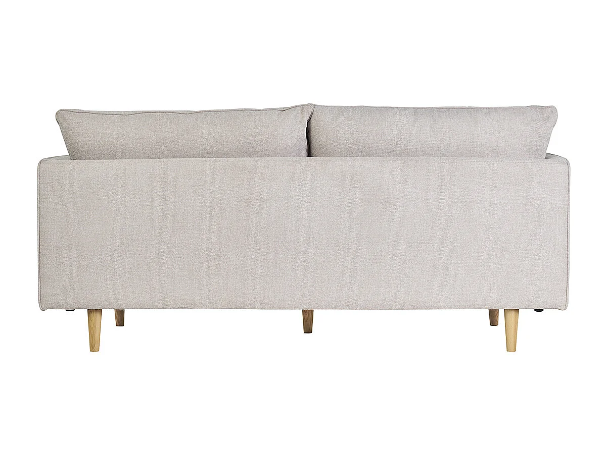 Divano scandinavo 3 posti in tessuto effetto velluto testurizzato beige e legno chiaro CLAYTON