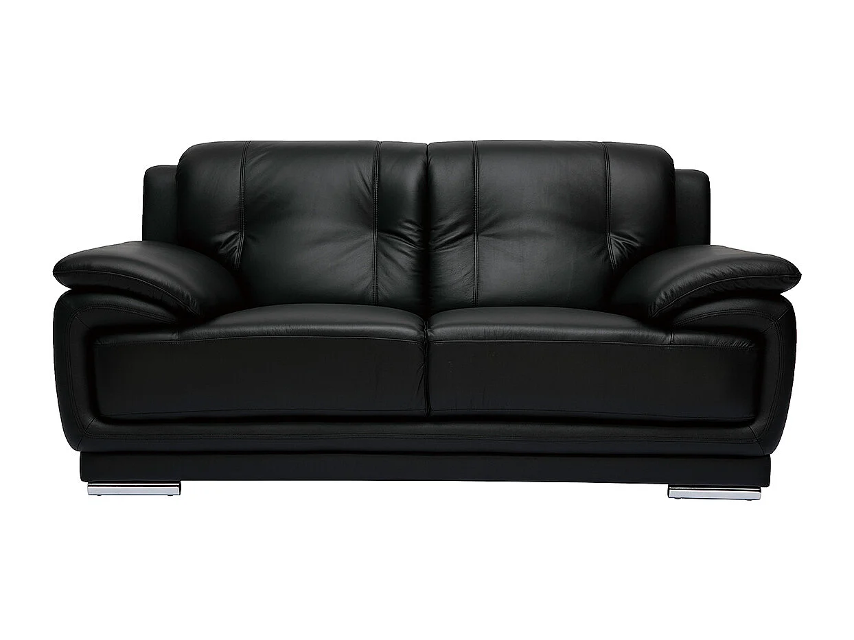Canapé design 2 places en cuir noir et acier chromé TAMARA