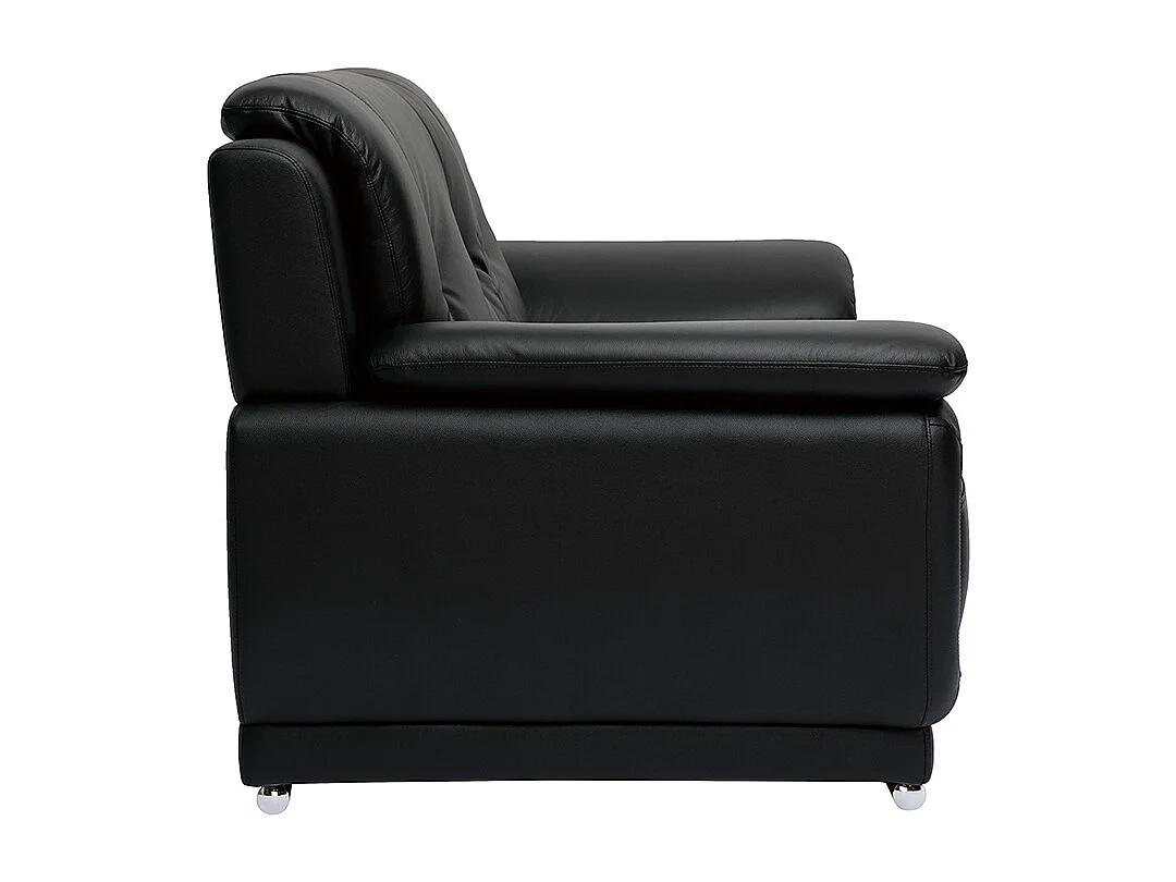 Canapé design 2 places en cuir noir et acier chromé TAMARA