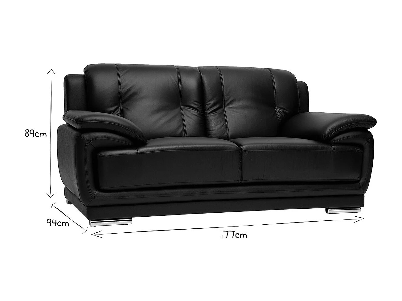 Canapé design 2 places en cuir noir et acier chromé TAMARA