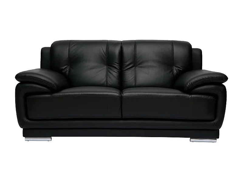 Canapé design 2 places en cuir noir et acier chromé TAMARA