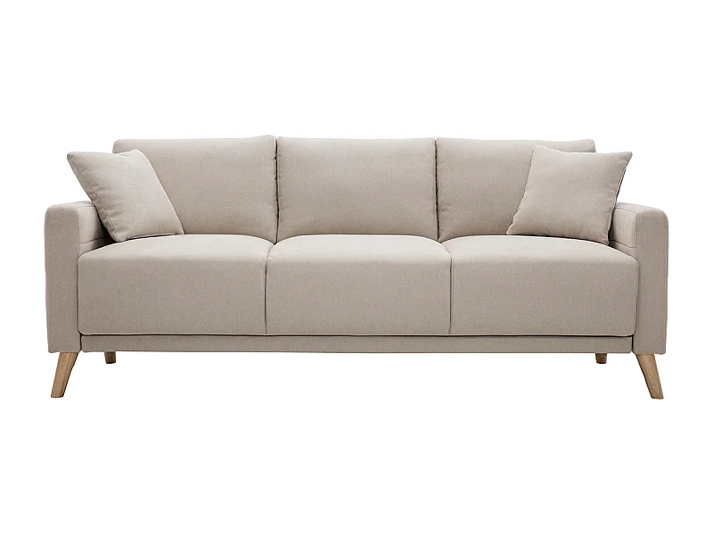 Divano 3 posti in tessuto beige e base legno chiaro MUNIK