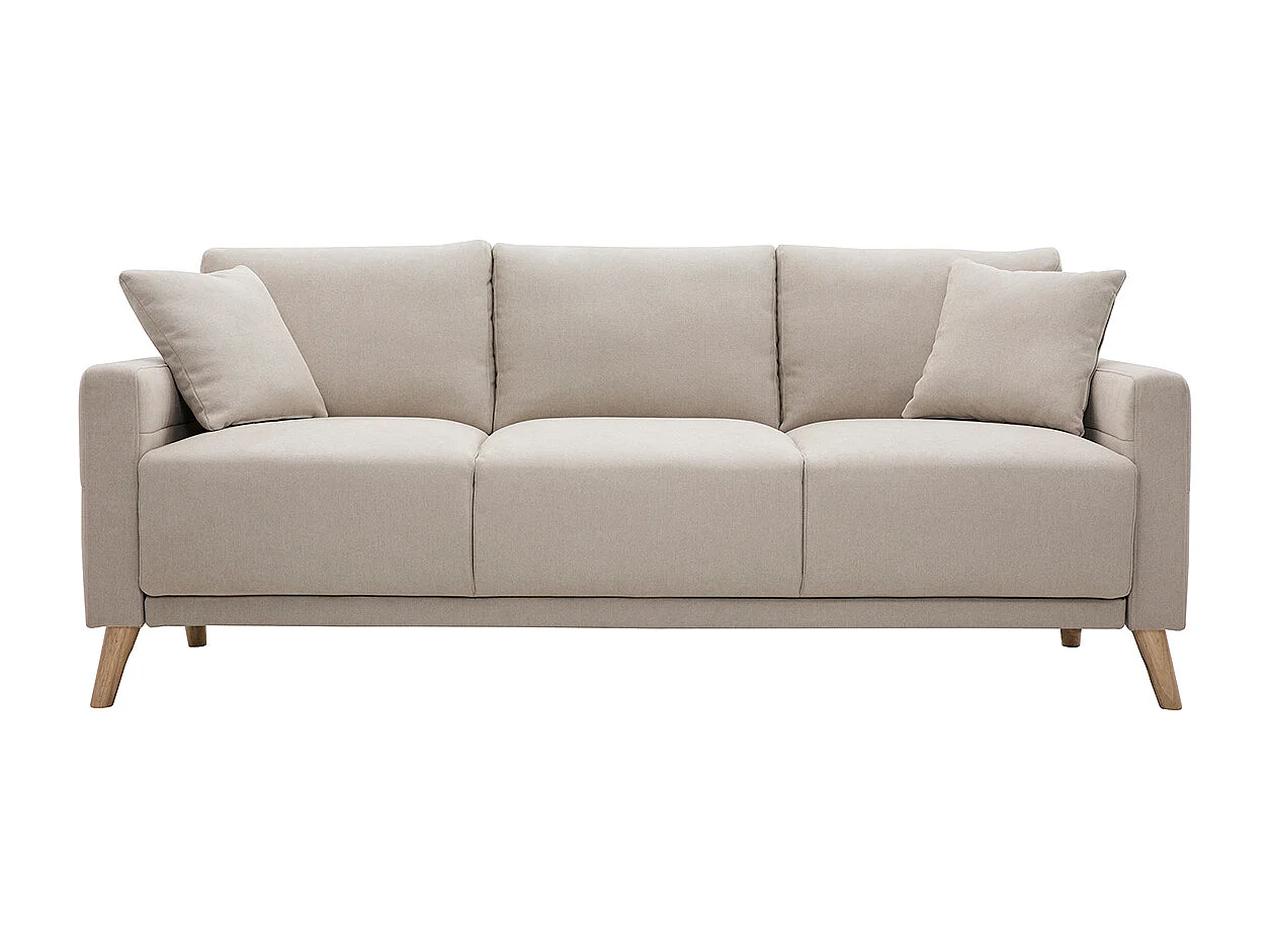 Divano 3 posti in tessuto beige e base legno chiaro MUNIK