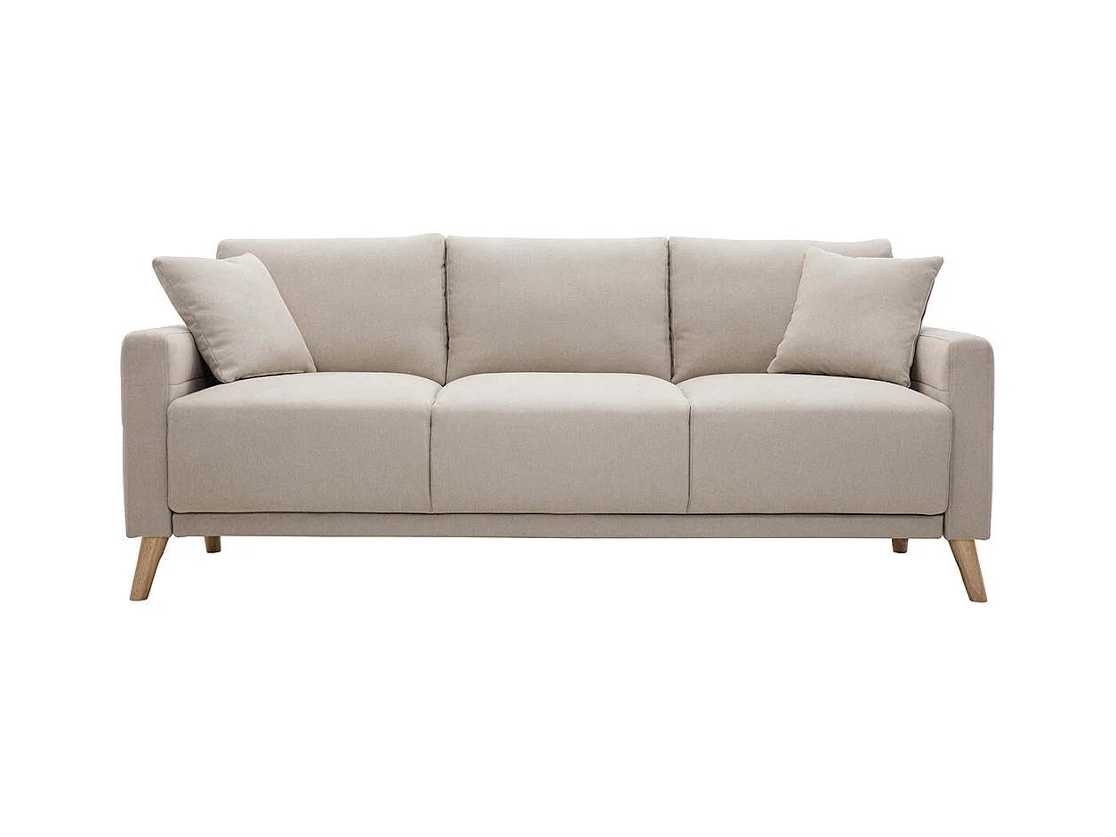 Canapé 3 places en tissu beige et bois clair MUNIK