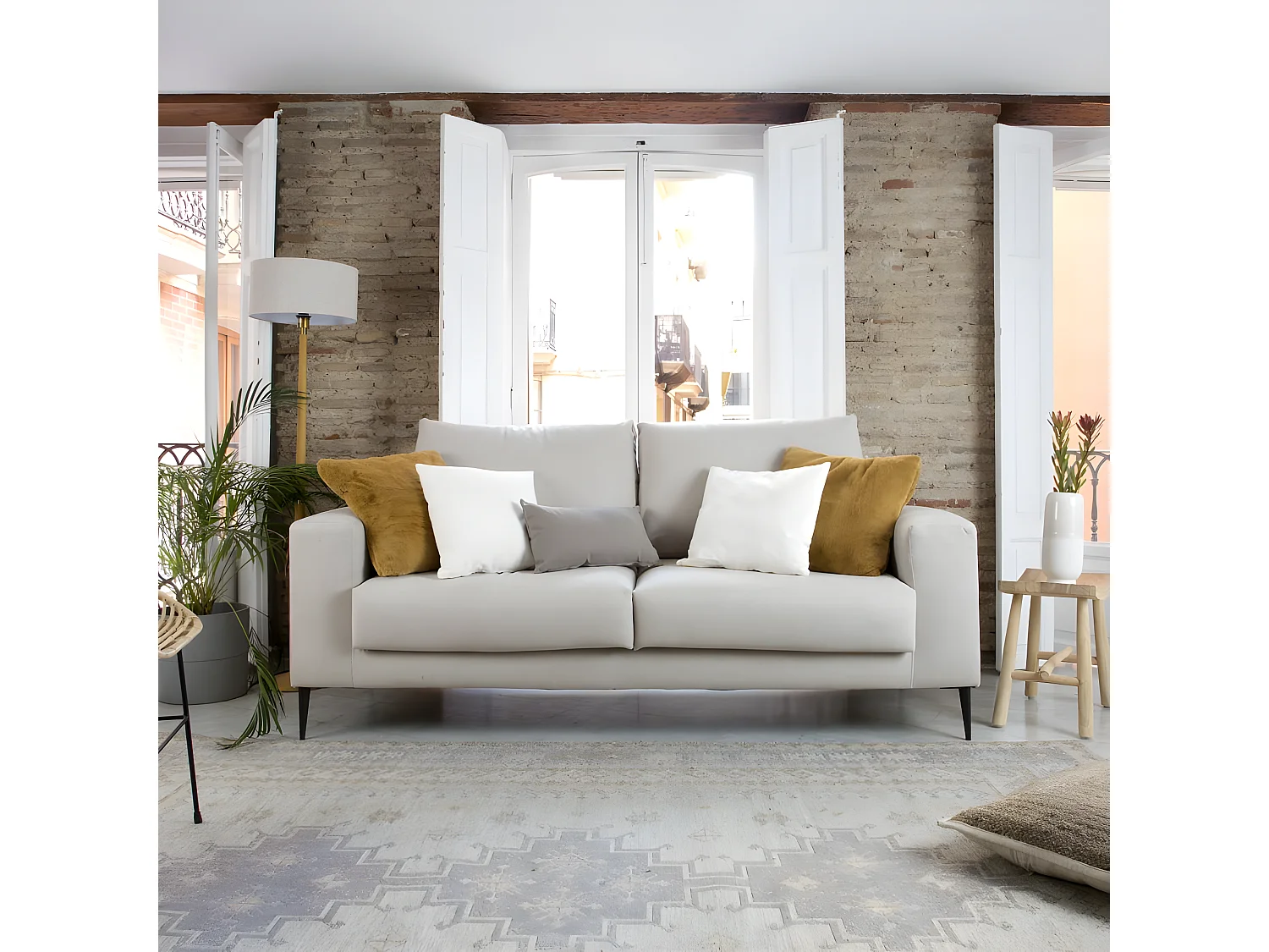 Divano tessuto, schiuma di pu, legno e pannello di particelle Beige (405) 90x105