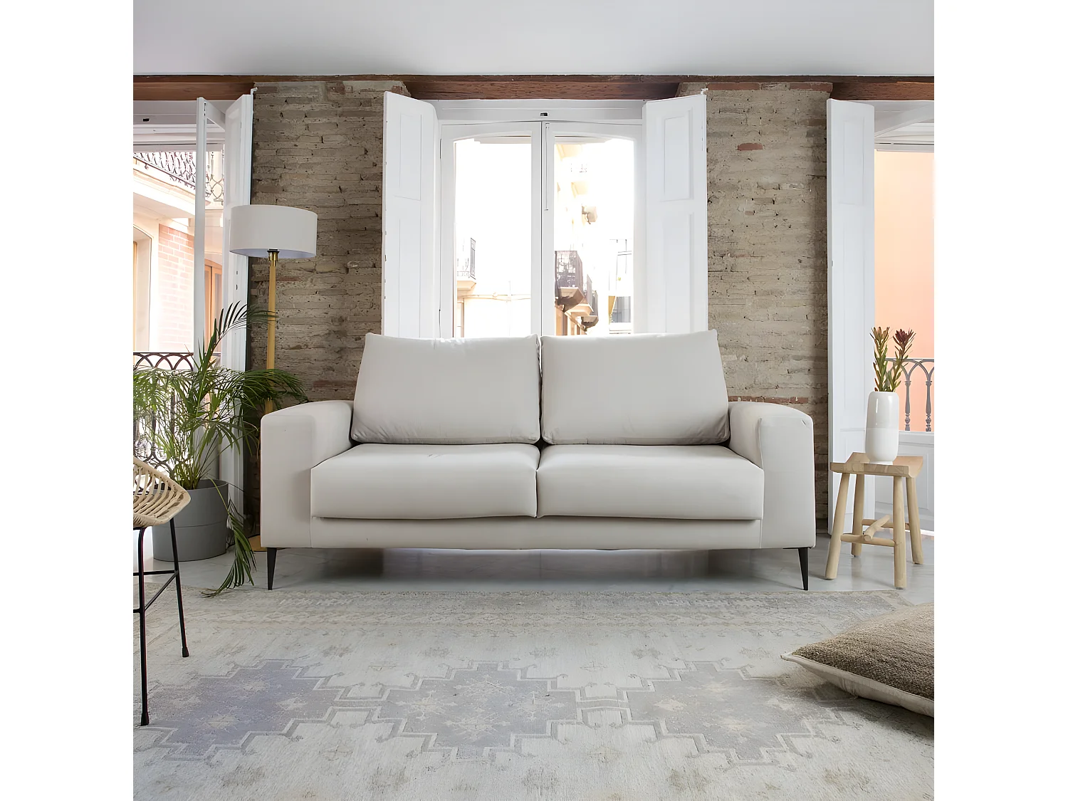 Divano tessuto, schiuma di pu, legno e pannello di particelle Beige (405) 90x105