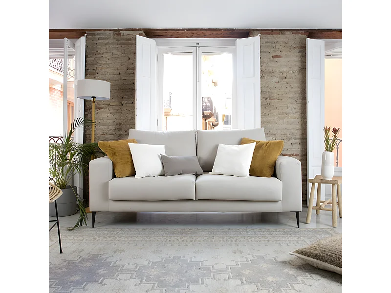 Divano tessuto, schiuma di pu, legno e pannello di particelle Beige (405) 90x105