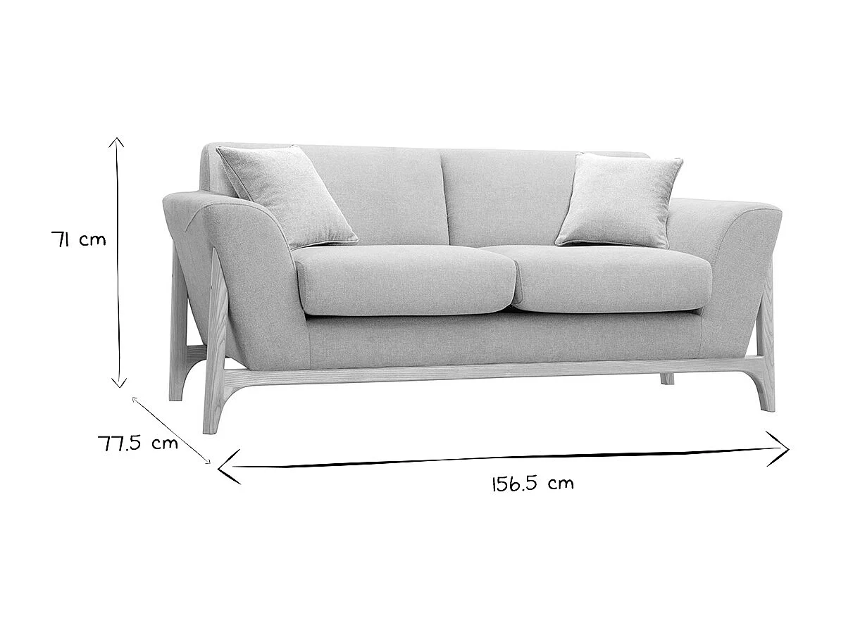 Canapé scandinave 2 places en tissu effet velours texturé beige et bois clair ASAKO