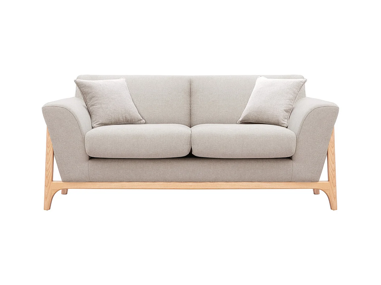 Sofá nórdico 2 plazas de tejido efecto aterciopelado texturizado beige y fresno ASAKO