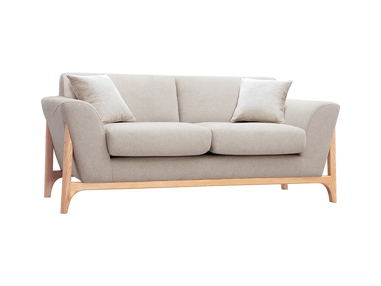 Sofá nórdico 2 plazas de tejido efecto aterciopelado texturizado beige y fresno ASAKO