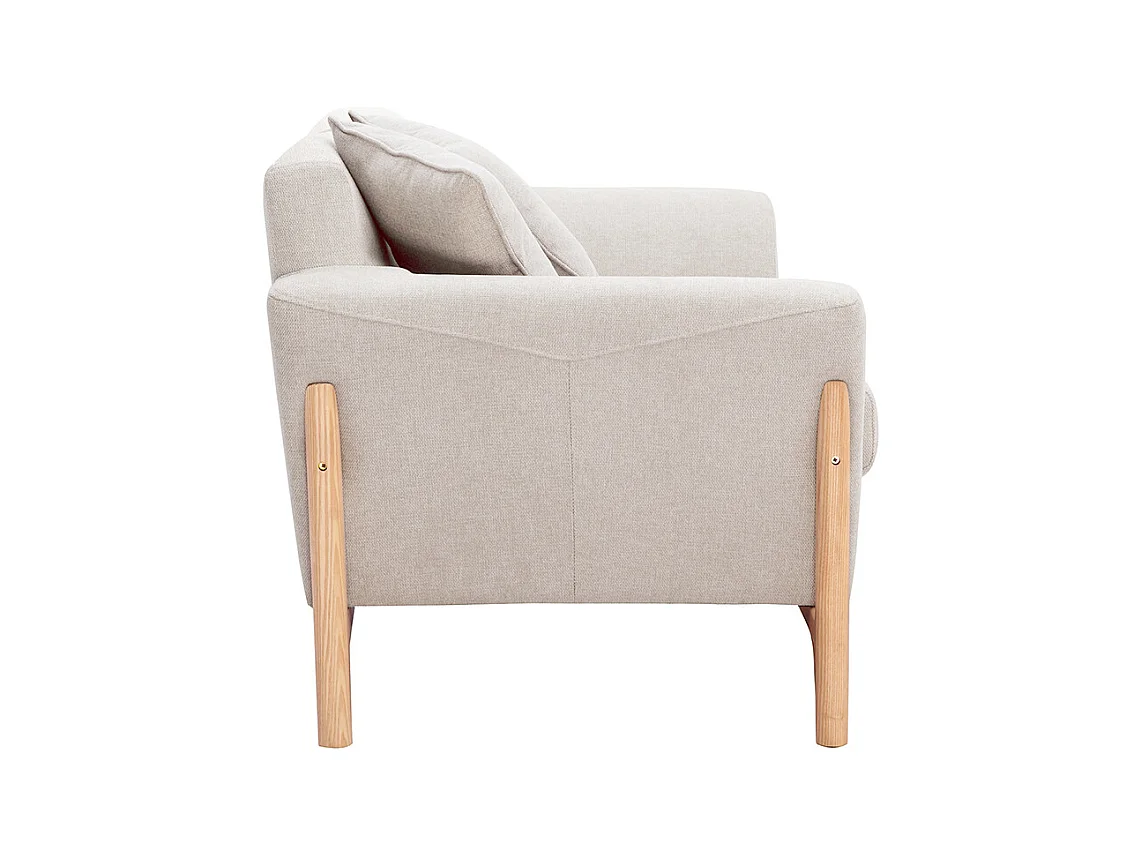 Sofá nórdico 2 plazas de tejido efecto aterciopelado texturizado beige y fresno ASAKO