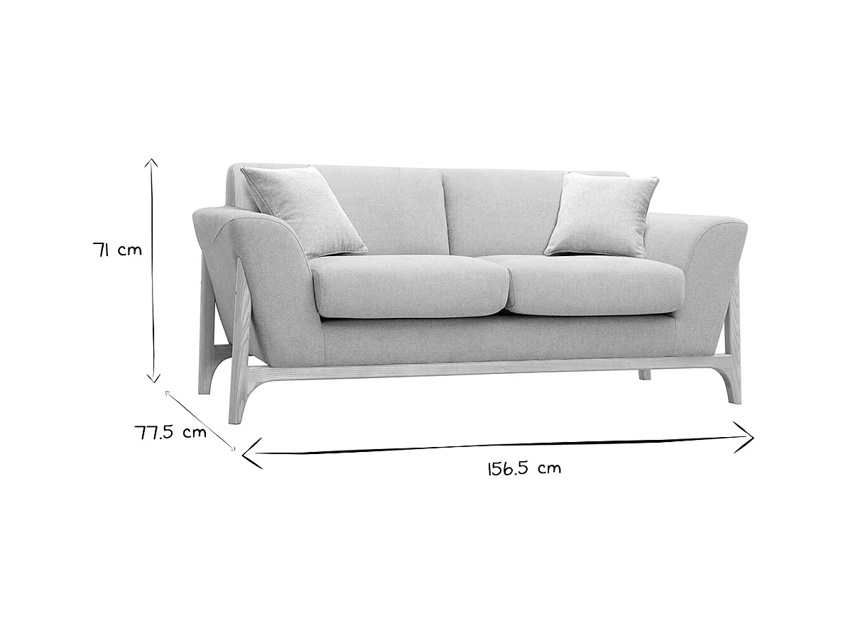 Sofá nórdico 2 plazas de tejido efecto aterciopelado texturizado beige y fresno ASAKO