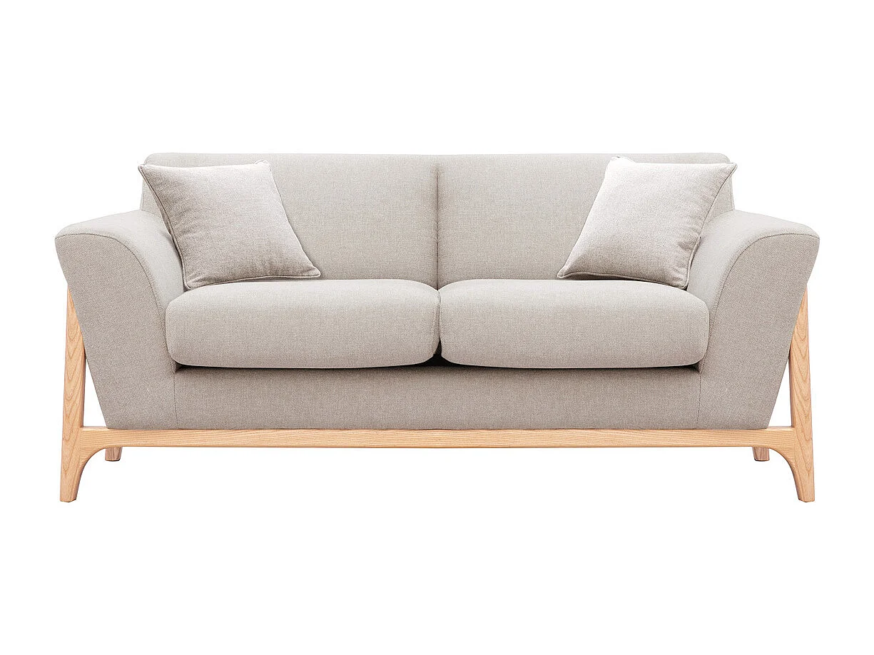 Divano scandinavo 2 posti in tessuto effetto velluto testurizzato beige e frassino ASAKO