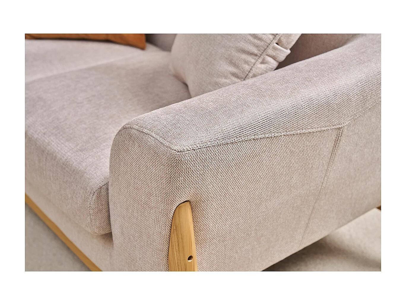 Divano scandinavo 2 posti in tessuto effetto velluto testurizzato beige e frassino ASAKO