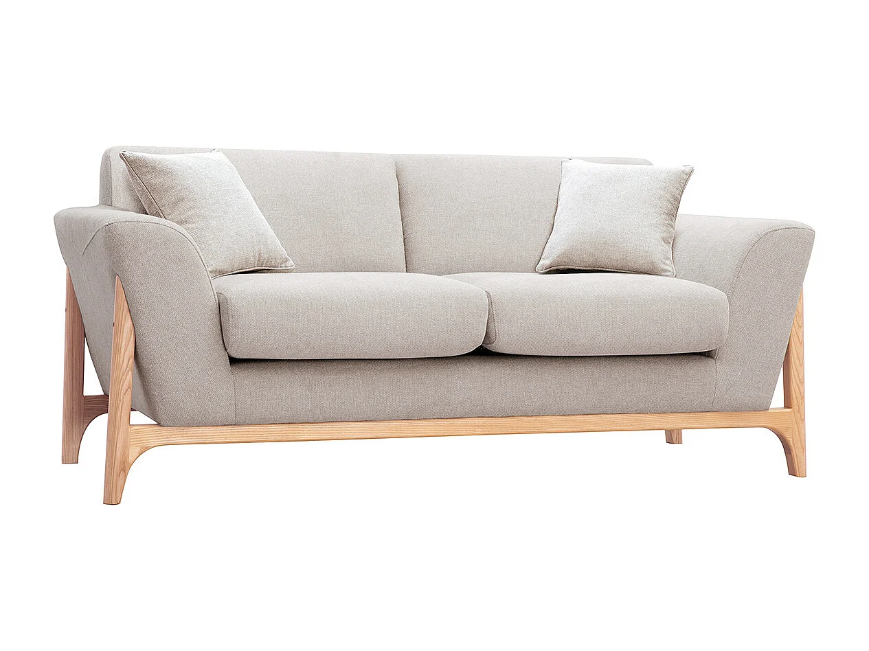 Divano scandinavo 2 posti in tessuto effetto velluto testurizzato beige e frassino ASAKO
