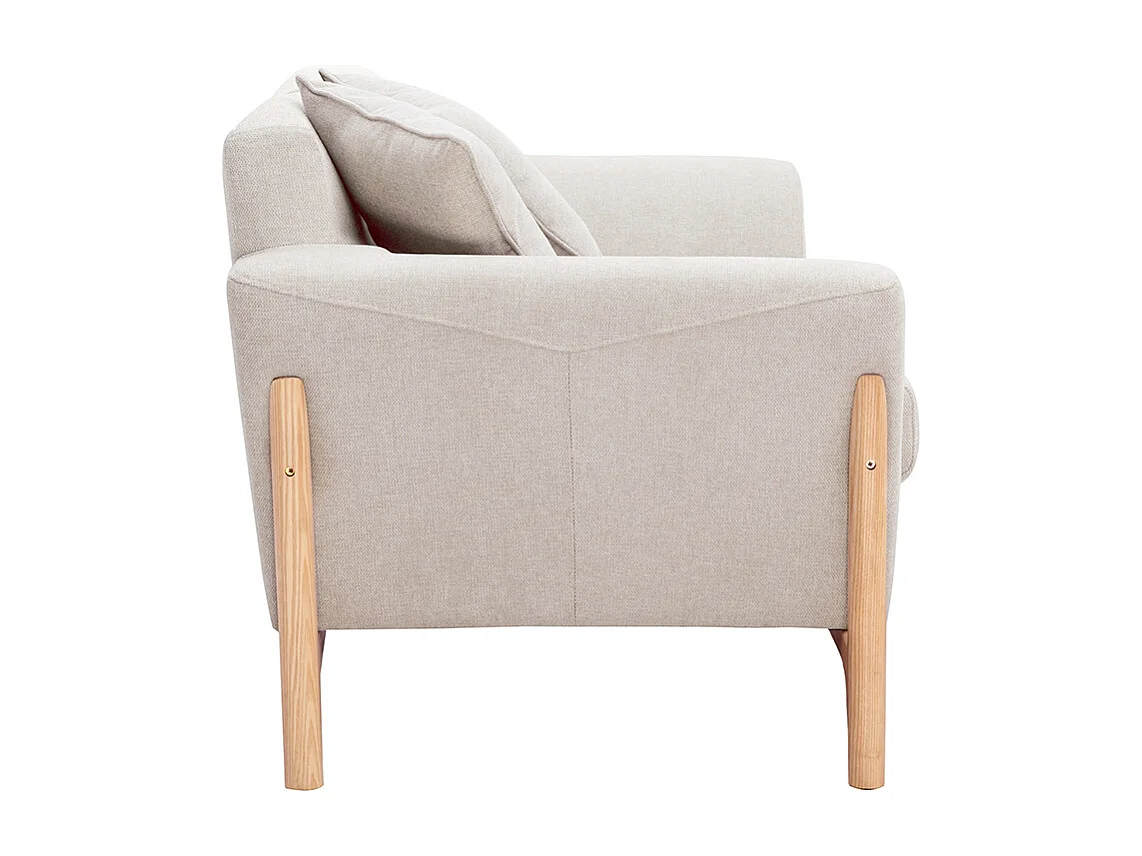 Divano scandinavo 2 posti in tessuto effetto velluto testurizzato beige e frassino ASAKO