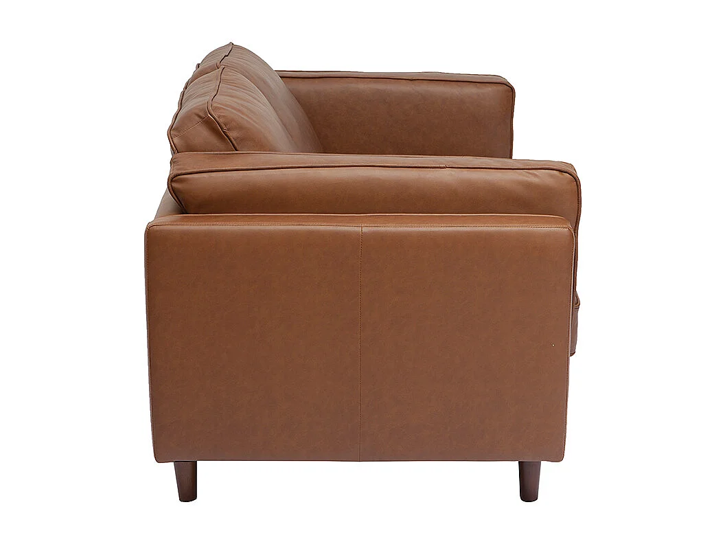 Canapé vintage 2 places cuir marron et bois foncé BRADLEY