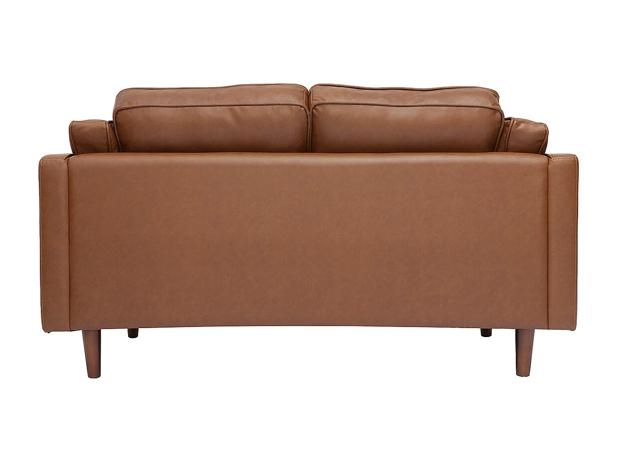 Canapé vintage 2 places cuir marron et bois foncé BRADLEY