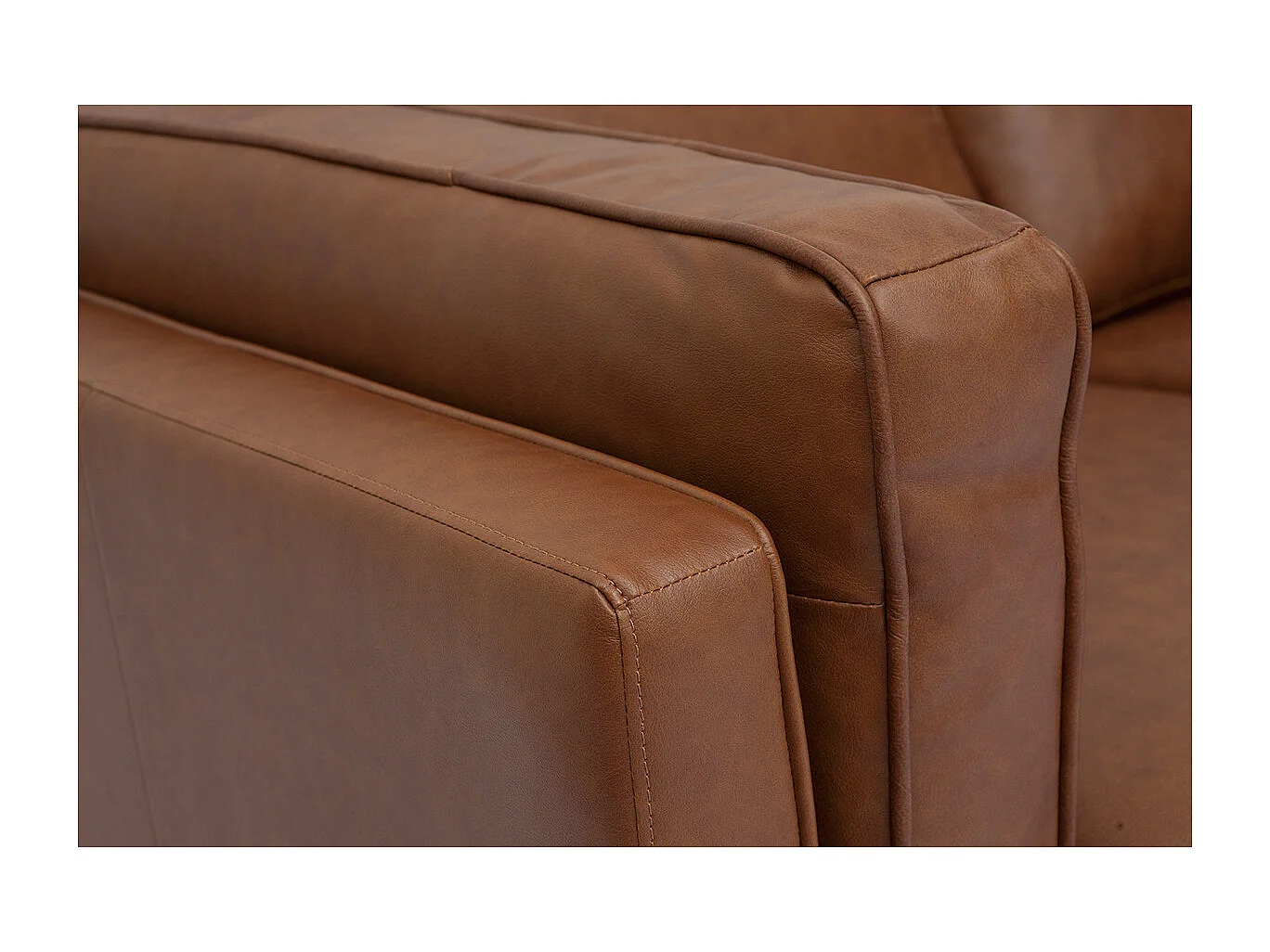 Canapé vintage 2 places cuir marron et bois foncé BRADLEY