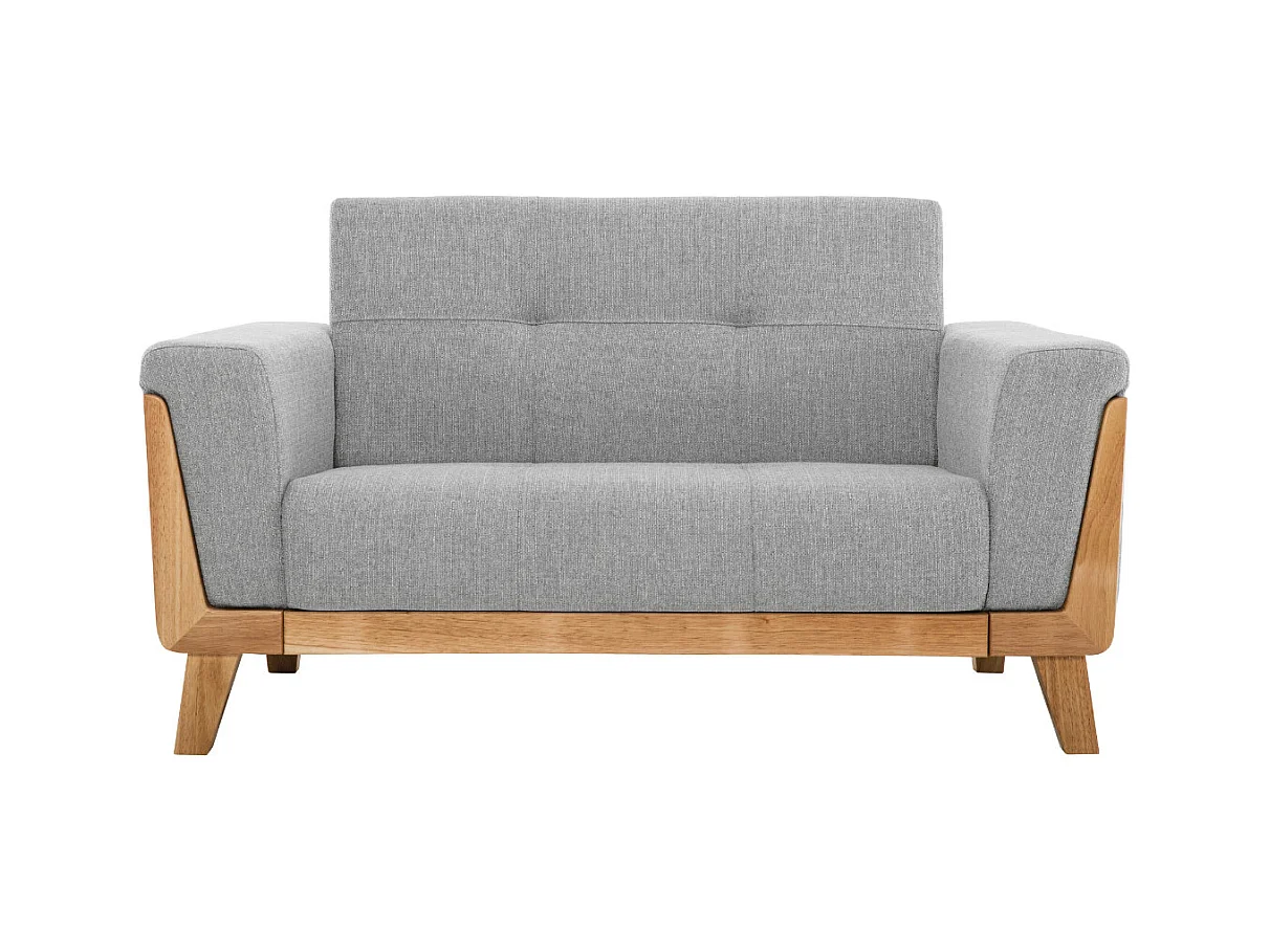 Canapé scandinave 2 places en tissu gris et bois clair FJORD