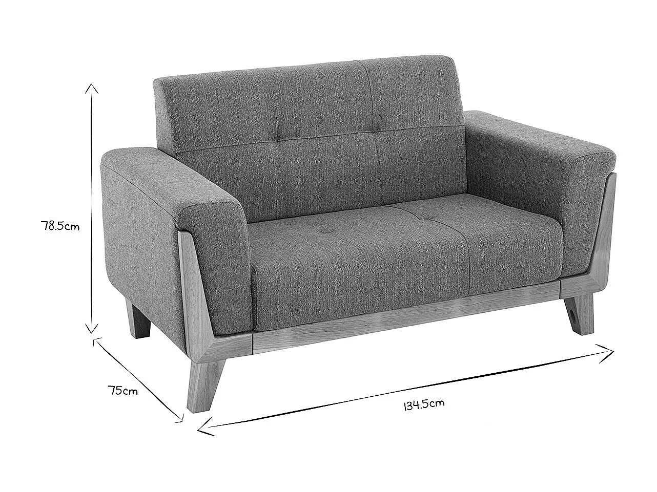 Skandinavisches Sofa 2-Sitzer in Hellgrau und Holz FJORD