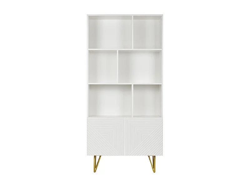 Bibliothèque design gravée blanc mat et métal doré 2 portes L86 cm OZEN