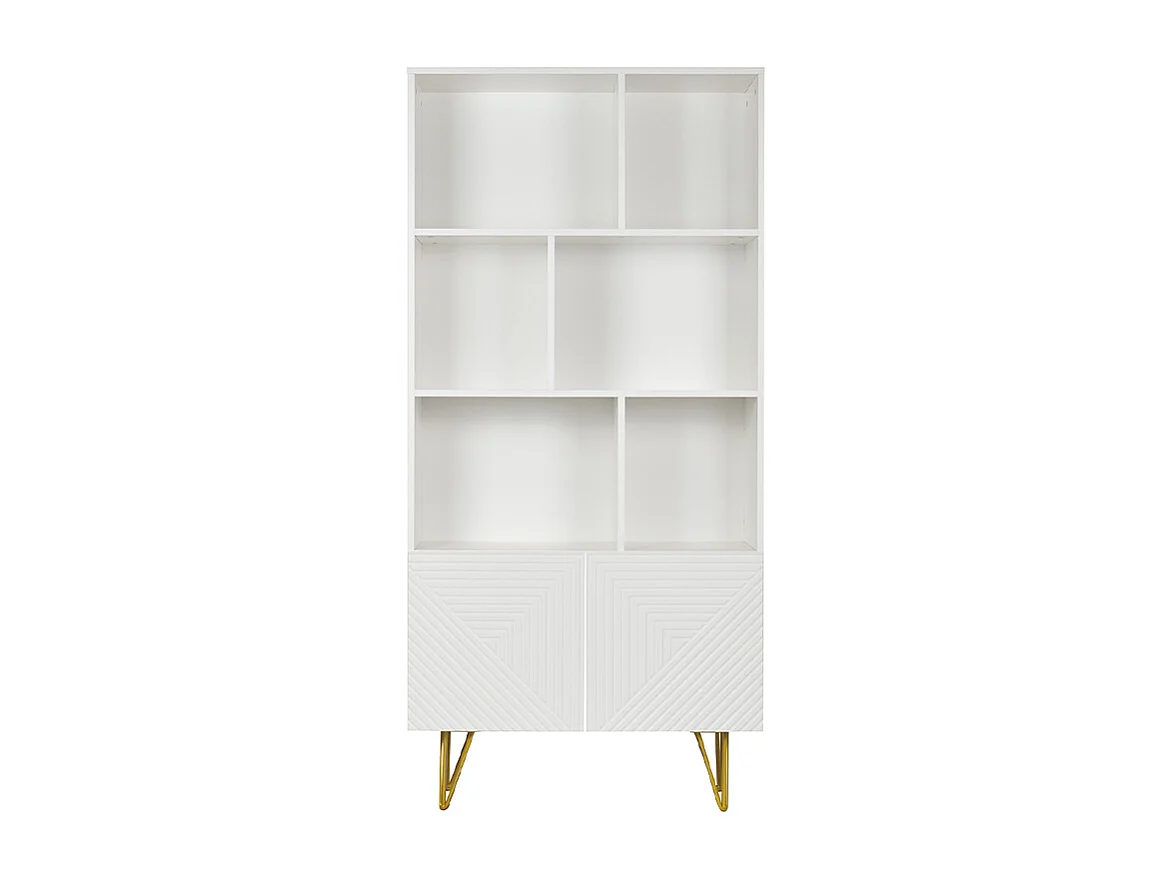 Estantería de diseño con grabados blanco mate y metal dorado con 2 puertas 86 cm OZEN