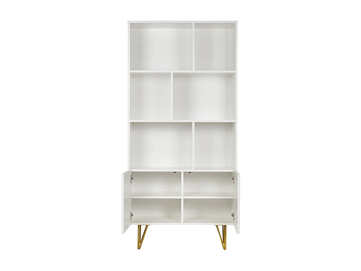 Estantería de diseño con grabados blanco mate y metal dorado con 2 puertas 86 cm OZEN