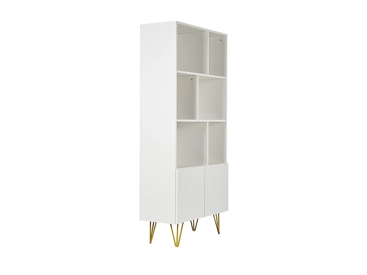 Estantería de diseño con grabados blanco mate y metal dorado con 2 puertas 86 cm OZEN