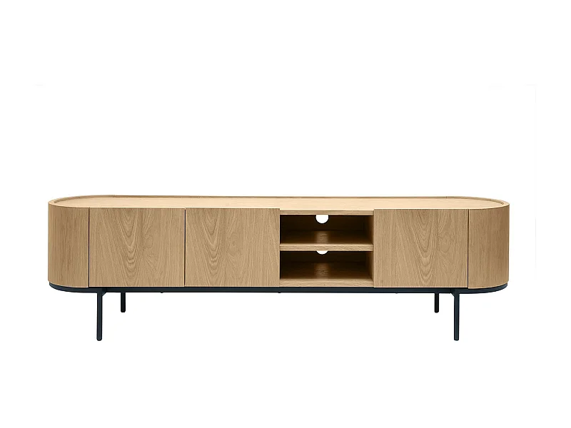 Mueble TV de diseño en madera clara y metal negro con almacenaje 180 cm SKYE