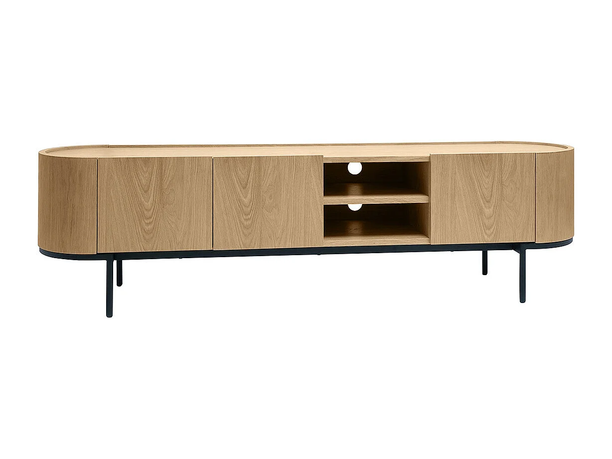 Design-TV-Möbel aus hellem Holz und schwarzem Metall mit Stauraum B180 cm SKYE