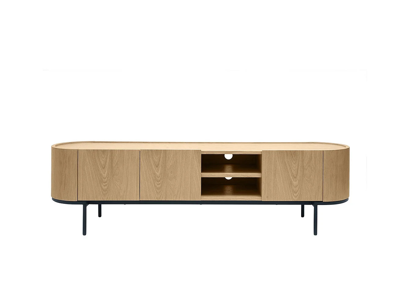 Meuble TV design bois clair et métal noir avec rangements L180 cm SKYE